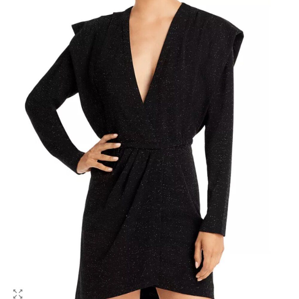 IRO Paris Black Sparkle Nahilda Long Sleeve V-Neck Holiday Dress Size S 36